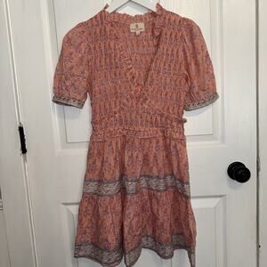 Perry Walker Collective‎ Mini Dress Cottagcore Boho Size 1 Small Smocked Cotton